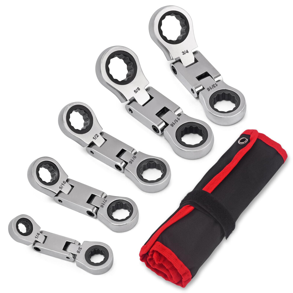 Flexhead Ratcheting Wrench Set, 819Mm Metric Sizes, Double Box End, Pouch Included 9174973687535