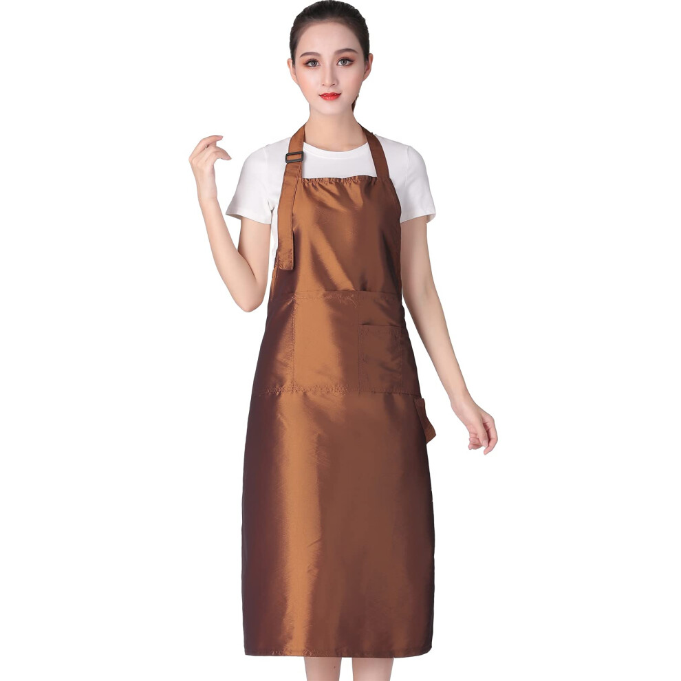 Unisex Brown Waterproof Hair Stylist Apron With Pockets, Adjustable Wrinkleresistant Barber Apron