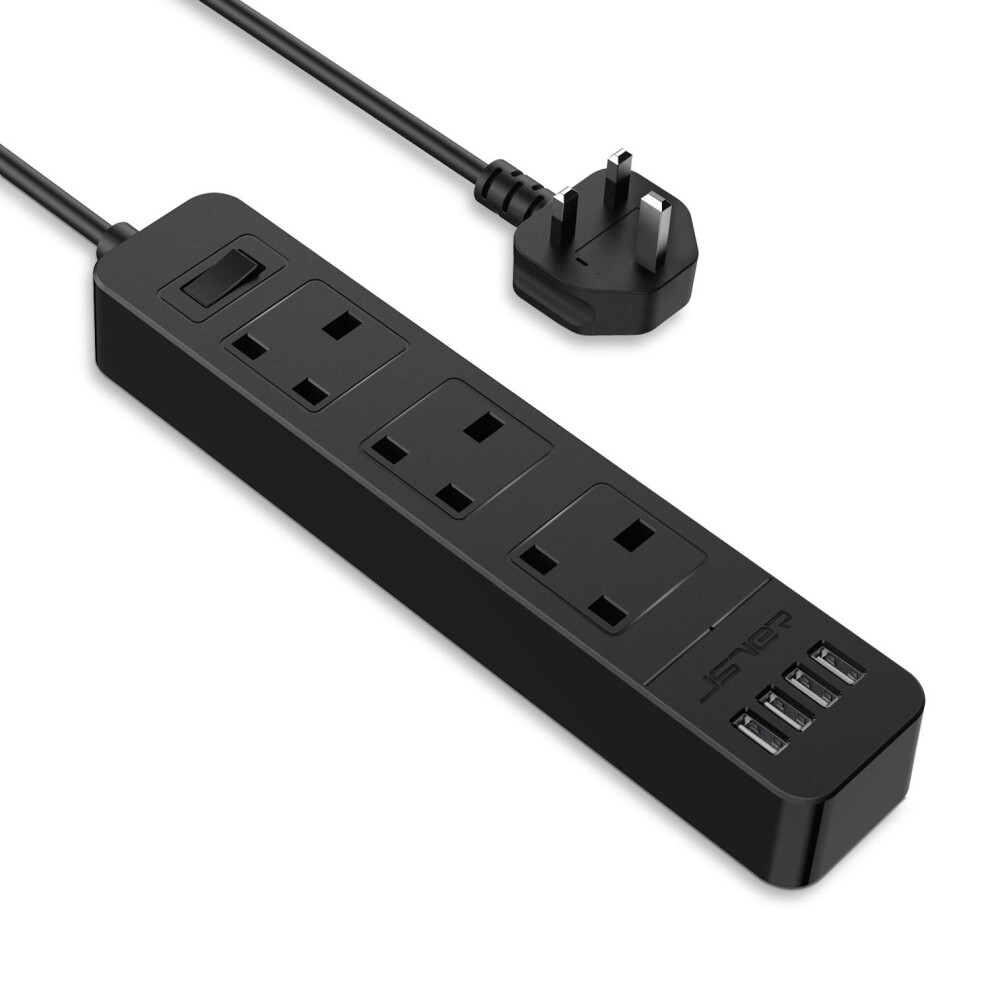 Jsver Extension Lead With 4 Usb Ports Desktop Power Strip Smart Charging Station 3 Outlets Usb Power Socket For Home Travel, Black 35342557