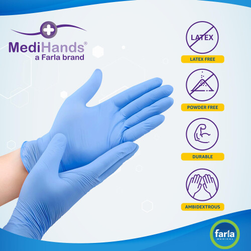 MediHands Nitrile Gloves Large, Blue Heavy Duty Di 1