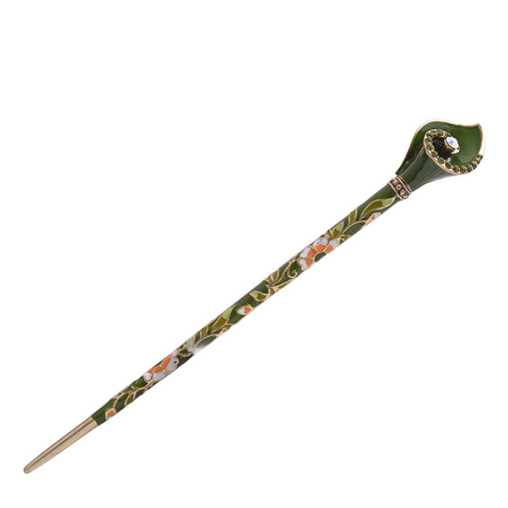 Unisex Green Metal Hair Chopsticks With Smooth Finish, Handcrafted Stick For Secure Bun Styling