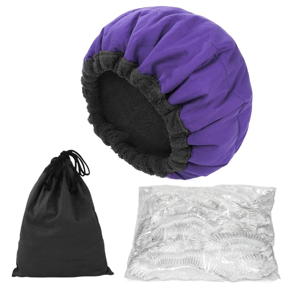 Purple Cordless Thermal Heat Cap For Deep Conditioning Hair Treatment, Microwave Heated Linseed Gel,