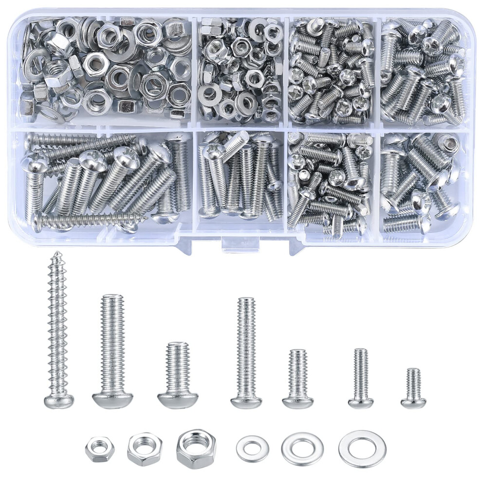 Vwoqiy 380Pcs Pan Head Screws With Nuts And Washers Assortment Set, M3 M4 M5 Assorted Cross Head Machine Galvanized Screws And Hex Nuts And Bolts 49300949
