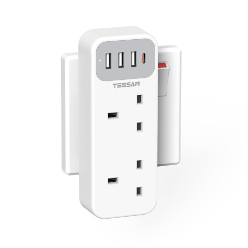 Plug Adapter with 3 USB A and 1 USB C, TESSAN Doub