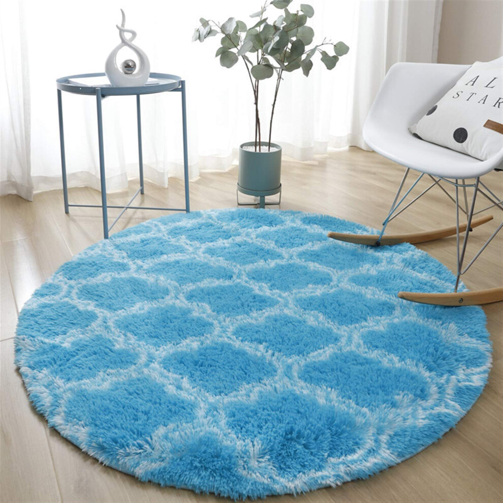 Area Rugs Round Fluffy Shag Rug 140X140 Cm Blue White Soft Plush Bedside Rug For Nursery Playroom Dorm Teen Room Blue,White