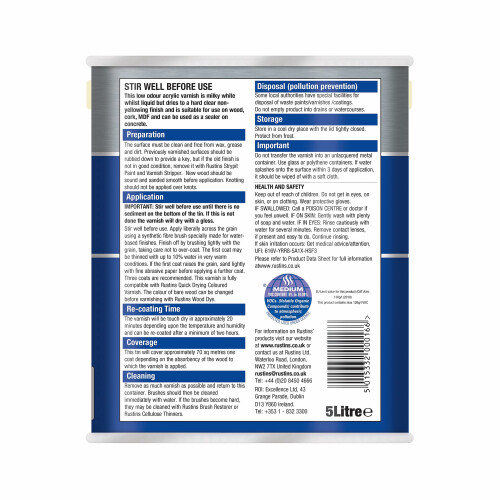 Rustins Rustins Quick Dry Varnish Clear Satin 5l 1