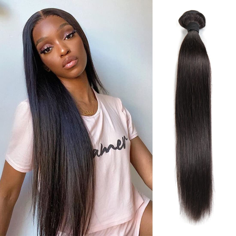 Unisex Black Brazilian Virgin Straight Hair Bundle 20 Inch Silky Straight Human Hair Weave 12A Grade