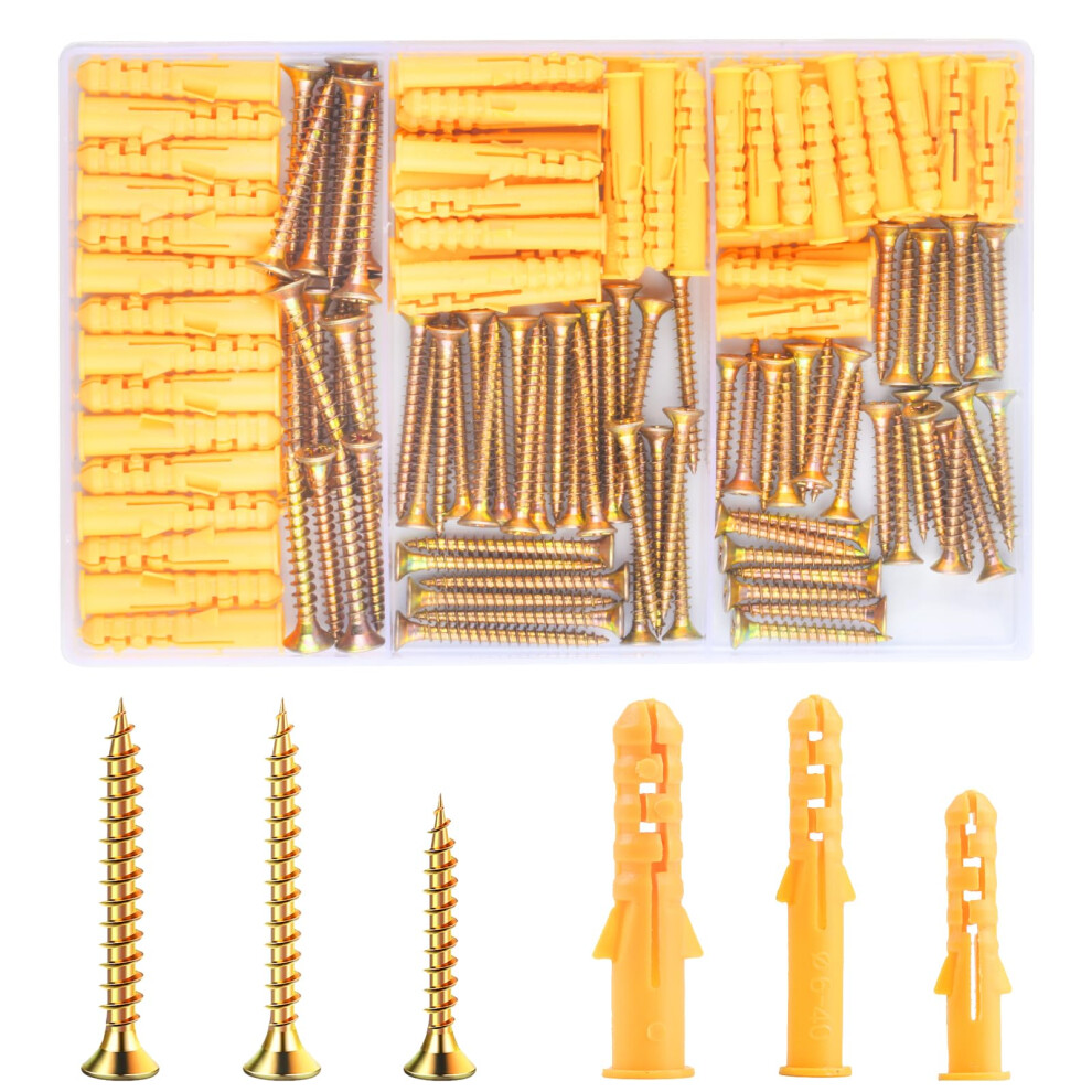 180 Pcs Screws And Wall Plugs Set(90 X Masonry Screw, 90 X Expansion Anchor Bolts), M6 M8 Wall Plugs And Screws, For Brick Concrete Drywall Self 43135028