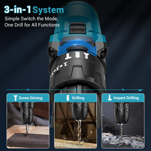 Cordless Drill Driver 21V, LEEIKOO Cordless Hammer 1
