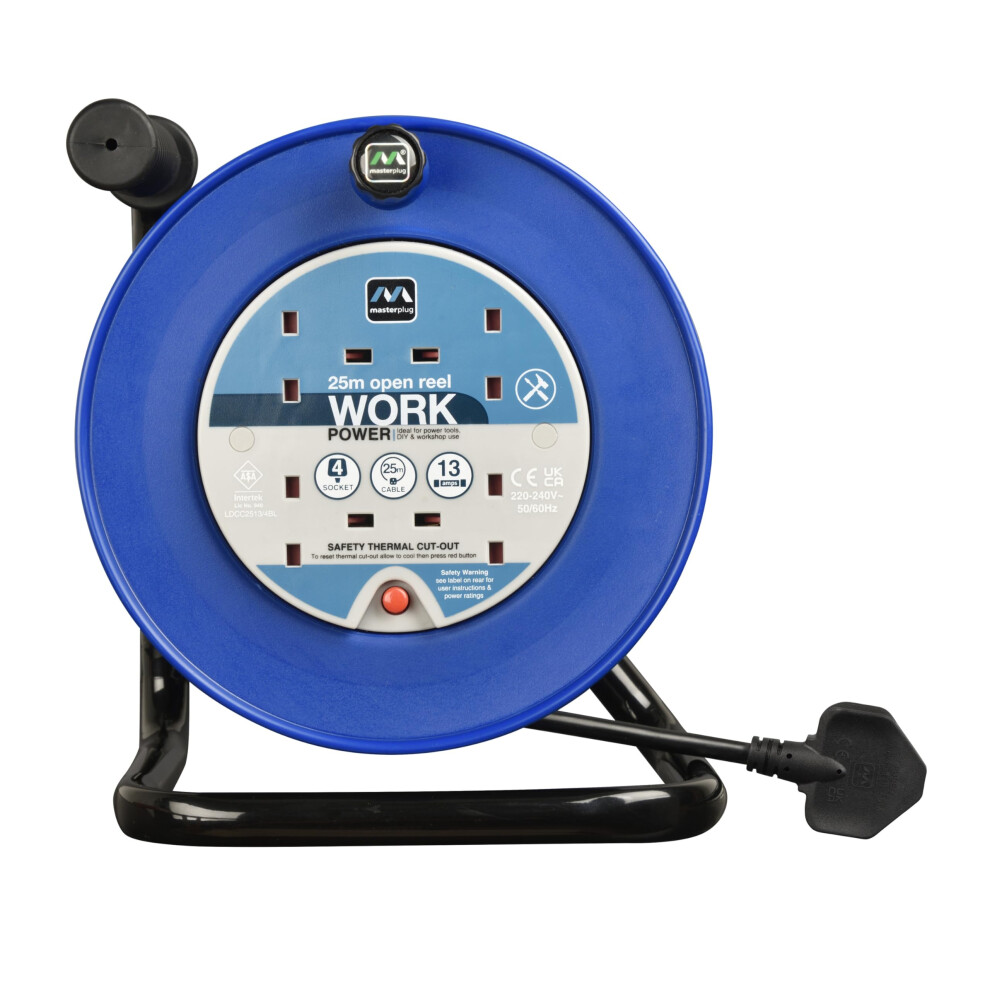 Masterplug Four Socket, 25 Metre Open Cable Reel, 70979138