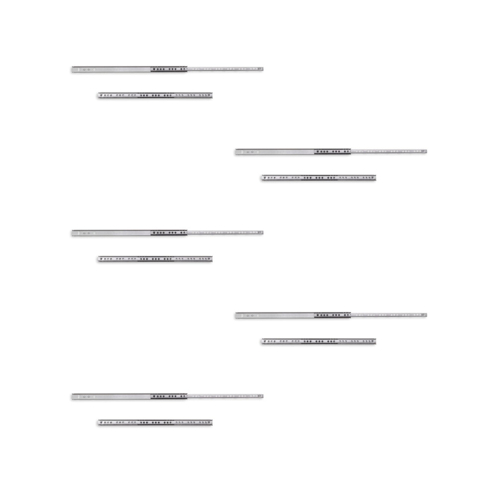 Emuca - Set Of 5 Pairs (10Pcs) Of Partial Extension Ball Bearing Runners/Slides 17Mm X 310Mm (0,66 X 12,2 Inch) For Drawer, Zinc Plated 94943641