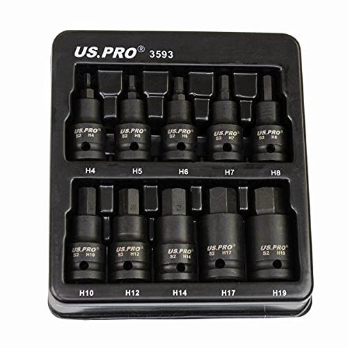 us pro US PRO Tools 10pc Impact Hex Bit Socket Set 1/2'' 1