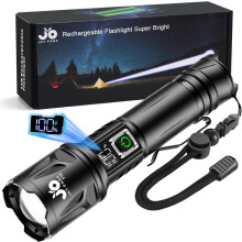 JAY-PARK Torch 100,0000 Lumens Rechargeable 5000 mAh with LCD Display and 5 Lighting Modes, LED Torch Extremely Bright Zoom Long Light Beam (3000 m)