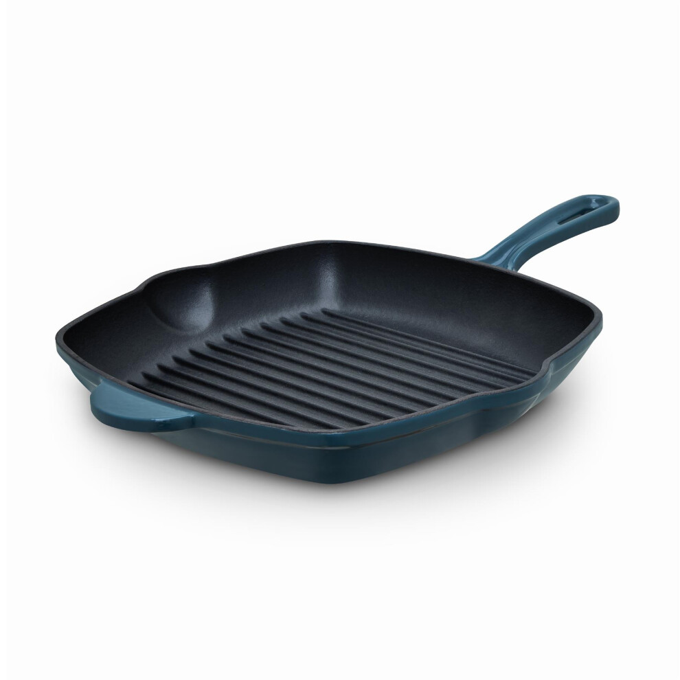 Barbary & Oak Nattura 28Cm Cast Iron Grill Pan, Durable Enamel Interior, Induction Compatible, Ridged Design, Perfect Pour Spouts, Agave, Bo800324agv