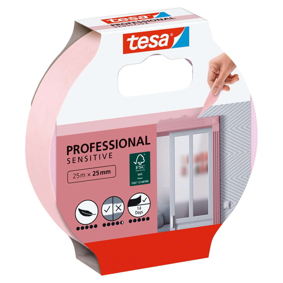 Tesa Painter's Tape Wallpaper - Thin Masking Tape For Precise Masking - Suitable For Sensitive Indoor Surfaces - 25 M X 25 Mm 94976175