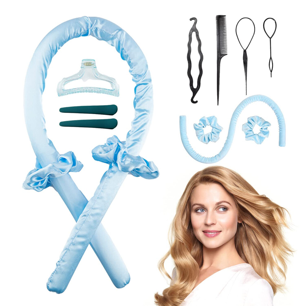 Silk Heatless Curling Headband Set with Clips and Scrunchie for Overnight No Heat Hair Styling
