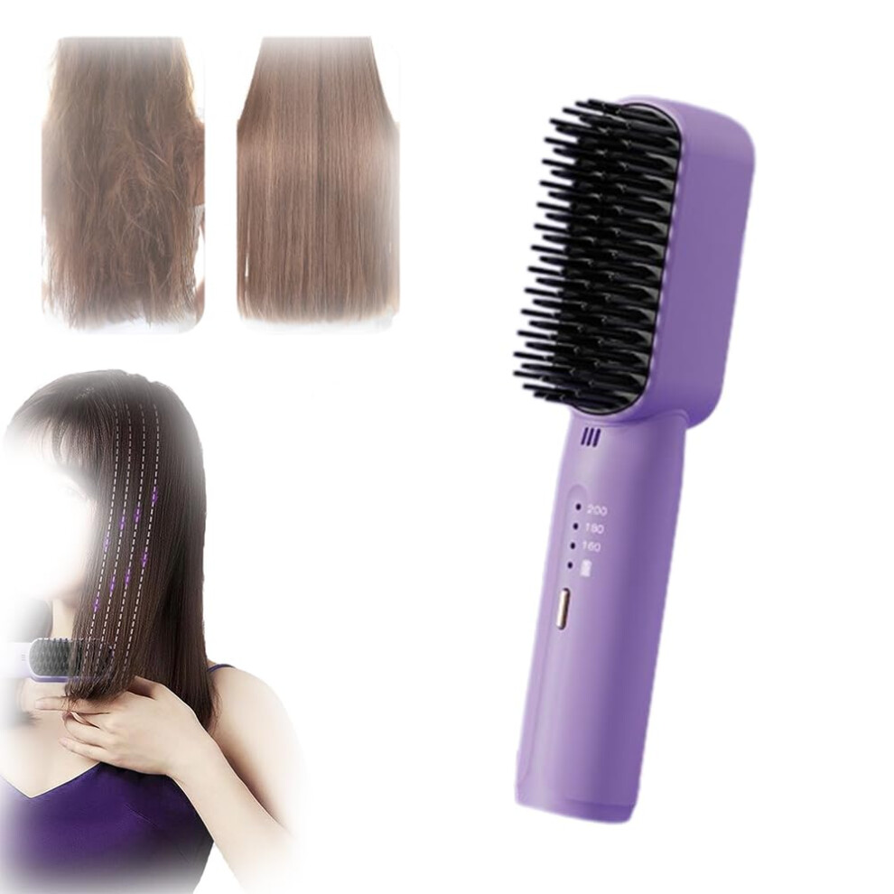 Unisex Hair Straightening Comb With Negative Ion Technology, Cordless Mini Brush For Travel