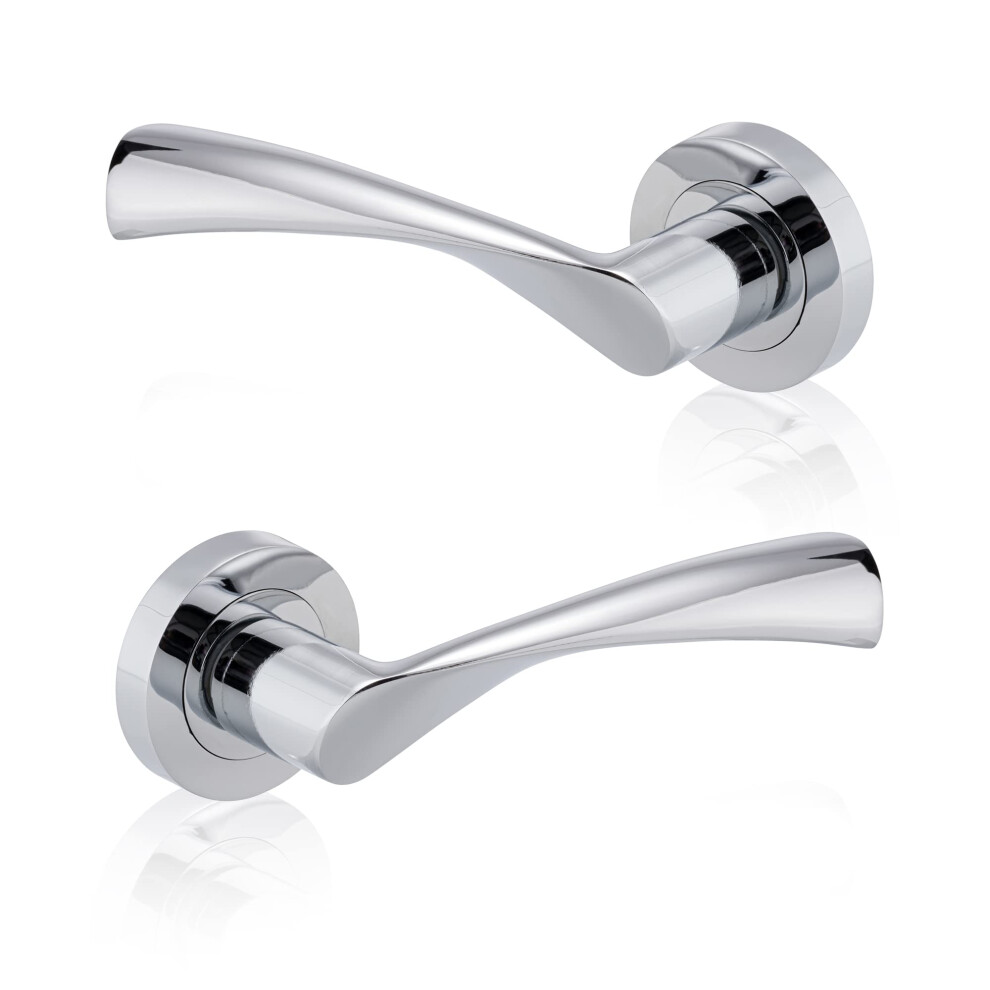 Xfort Polished Chrome Warped Lever On Rose Door Handles, Twisted Lever Latch Rose Door Handle, Ideal For Internal Wooden Doors For Home And Office (1 33286372