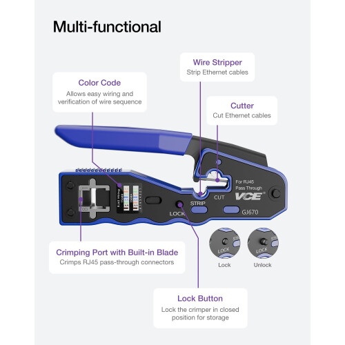 VCE GJ670BL RJ45 Crimp Tool, Pass Through Ethernet 2