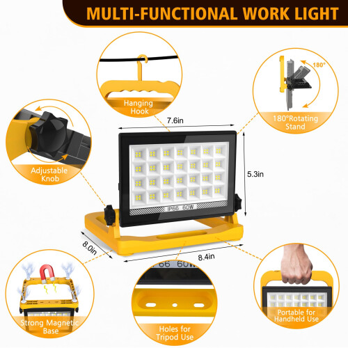 T-SUN 5400Lumen LED Work Light with Stand, 60W Flo 1