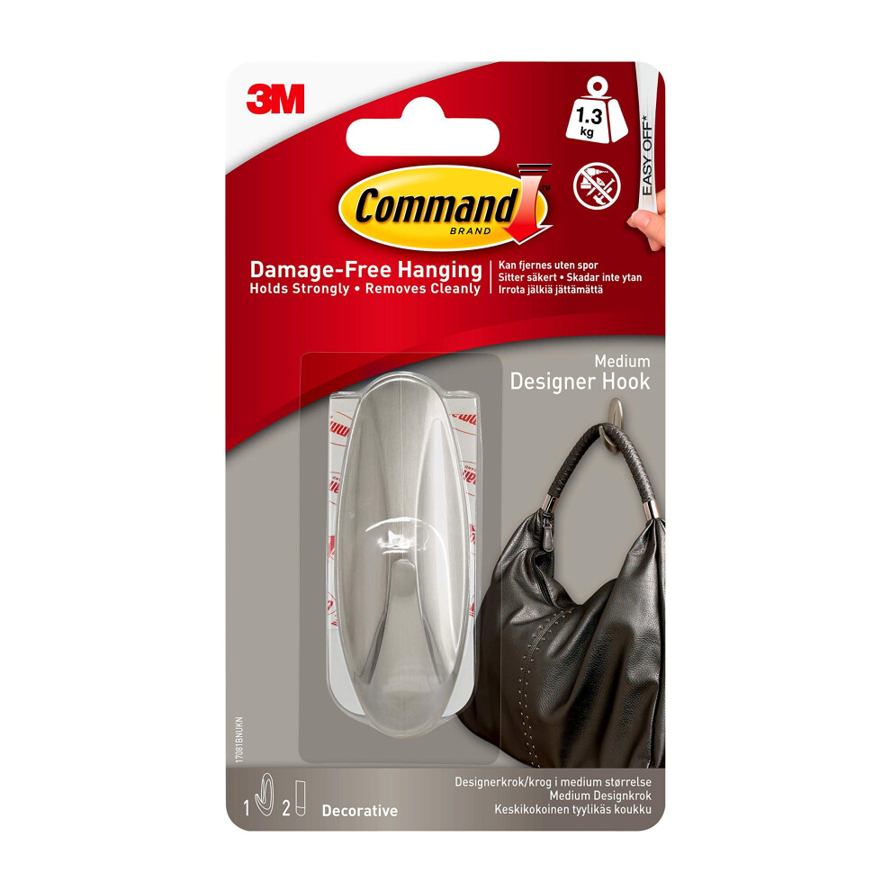 Command Medium Brushed Nickel Designer Hook, Indoo 91732279