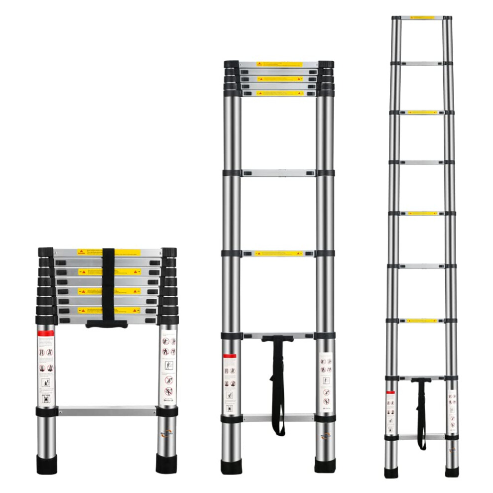 Multibao 8.5Ft 2.6M Telescopic Ladders Telescoping Extendable Aluminium Folding Extension Extendable Portable 9 Steps 150Kg Capacity Loft Collapsible 35617914