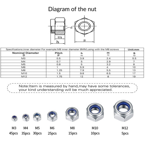 165 Pcs Locknut Assortment, Stainless Steel Lock N 1