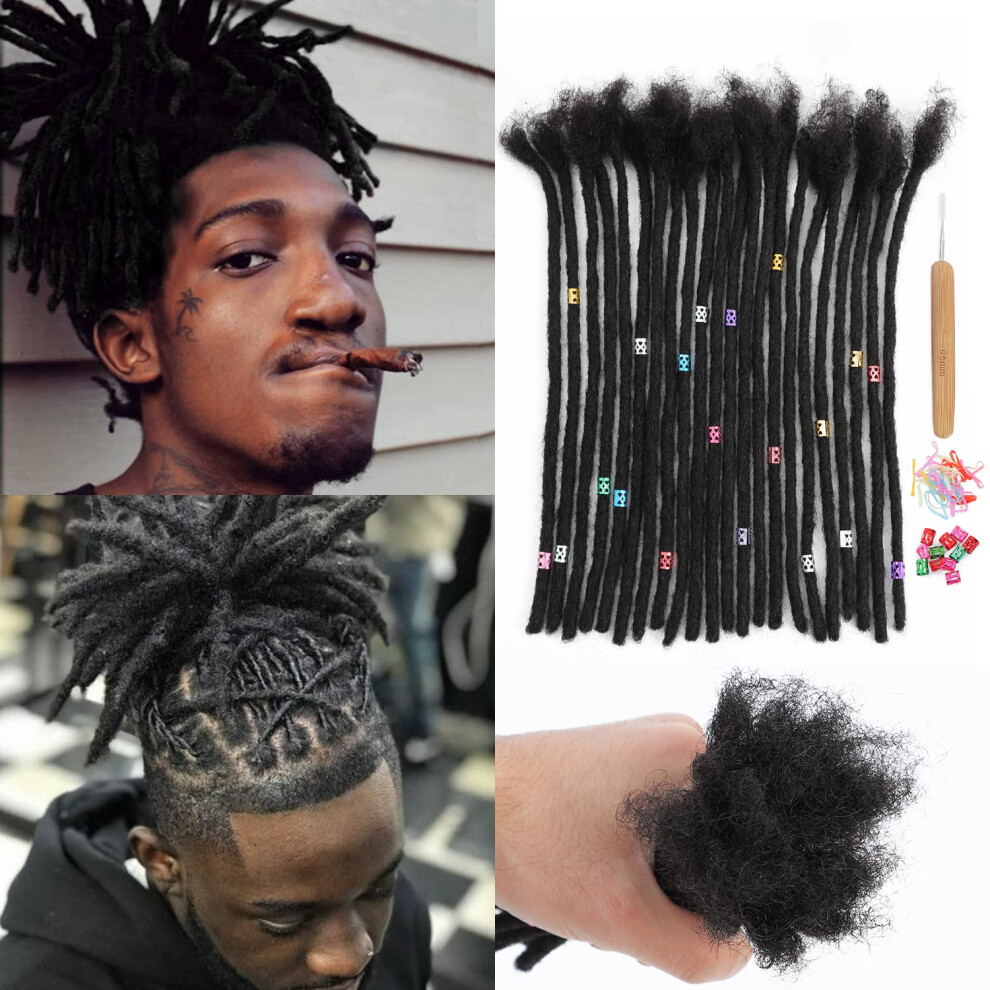 Unisex 8 Inch 0.6Cm 32 Strands Human Hair Dreadlock Extensions 100% Remy Handmade Real Locs With Tool Kit