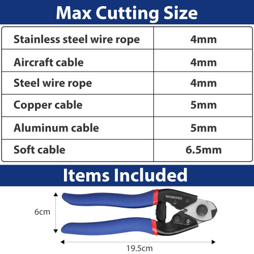 WORKPRO Wire Rope Cutter 190 mm, Wire Rope Scissor 1