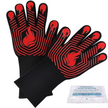 BBQ Heat Resistant Gloves 1472F Fireproof Triple Layer NonSlip Silicone Grip for Outdoor Cooking (Red)