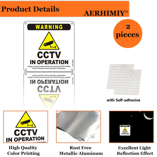 2 Pack CCTV in Operation Sign Metal with Self Adhe 1