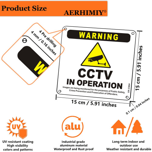 2 Pack CCTV in Operation Sign Metal with Self Adhe 2