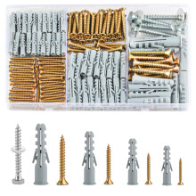 228 Assorted Screws and Wall Plugs Set, Masonry Plasterboard Wall Plugs and Screws for Brick Concrete Plasterboard Fixings for TV Bracket