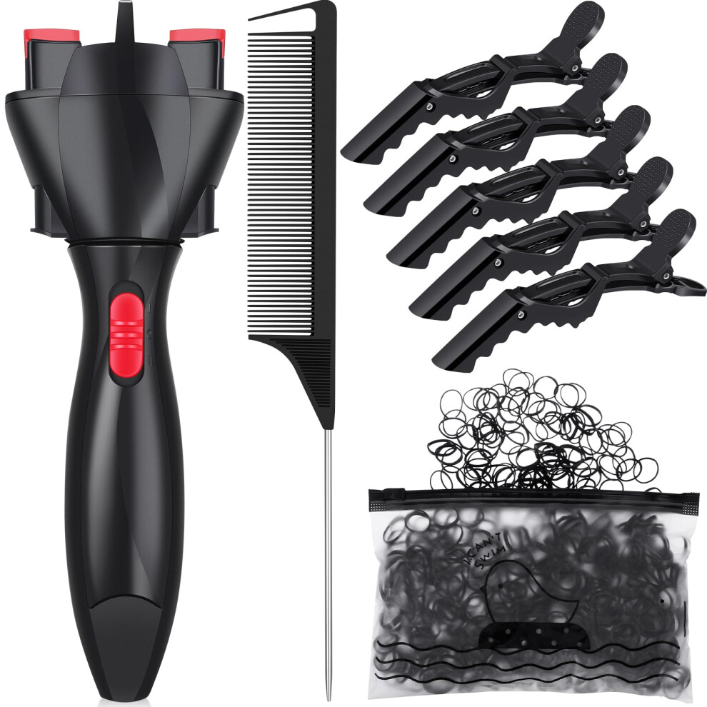 Unisex Automatic Hair Braider Styling Kit With Rat Tail Comb Clips And 800 Mini Rubber Bands