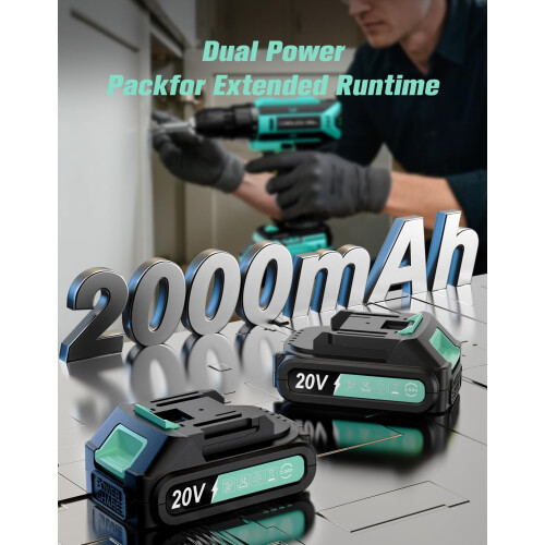 Cordless Drill, 20V MAX Power Drill Set with 2 Bat 2