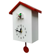 Clock 32.5 cm x 20 cm x 9 cm, Red Roof, White House Design With Bird, Chime, Living Room, Requires 3 C Batteries