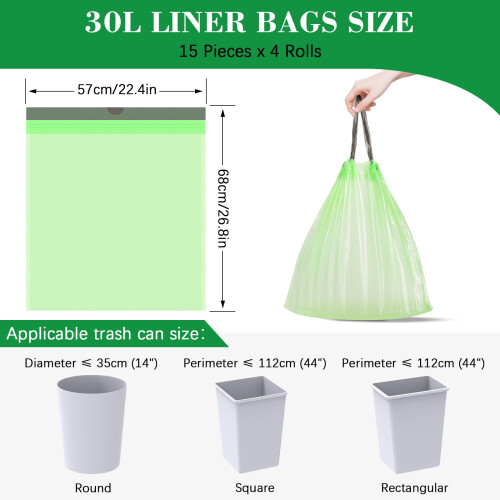 JelKen 60 Biodegradable Bin Liners 30L with 1