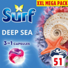 Surf 3 in 1 Laundry Washing Detergent Capsules Deep Sea, 102 Washes