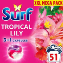 Surf 3 in 1 Laundry Detergent Capsules, Tropical Lily, 51 Washes