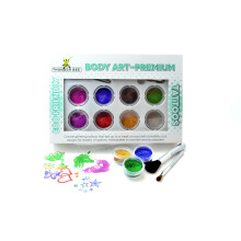 Body Art Tattoos Premium ECO Friendly Glitter Tattoo Kit with 8 Vibrant Colors, Long-Lasting Temporary Body Art for Kids & Adults, Easy to Apply