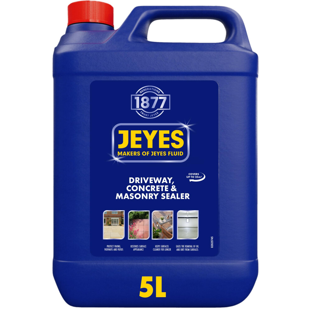 Jeyes Driveway, Concrete & Masonry Sealer 5L ? Fast-Drying Block Paving Sealer For Lasting Protection ? Paving, Blockwork & Patio Sealant ? Creates 5000185118236