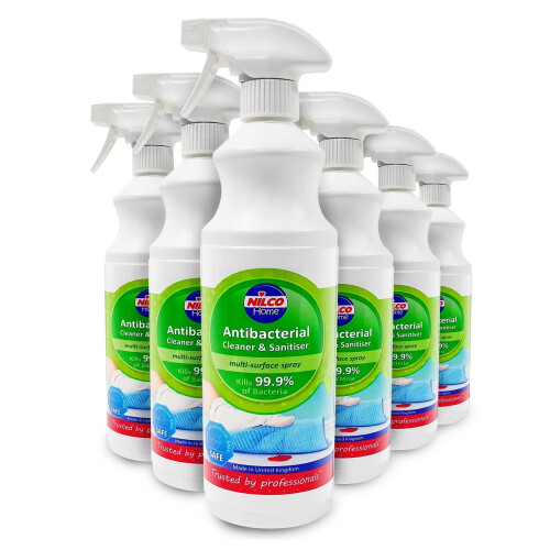 Nilco Nilco Antibacterial Cleaner and Sanitiser 1 Litres Multi-Surface Spray x 6 Bottles
