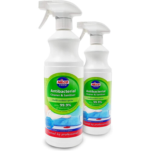 Nilco Nilco Antibacterial Cleaner and Sanitiser 1 Litre Multi-Surface Spray x 2 Bottles
