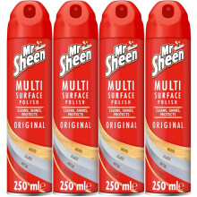 Mr Sheen Multi Surface Polish Spray, For Use on Wood, Plastic, Glass and Metal, Scent: Original, 250ml, Pack of 4