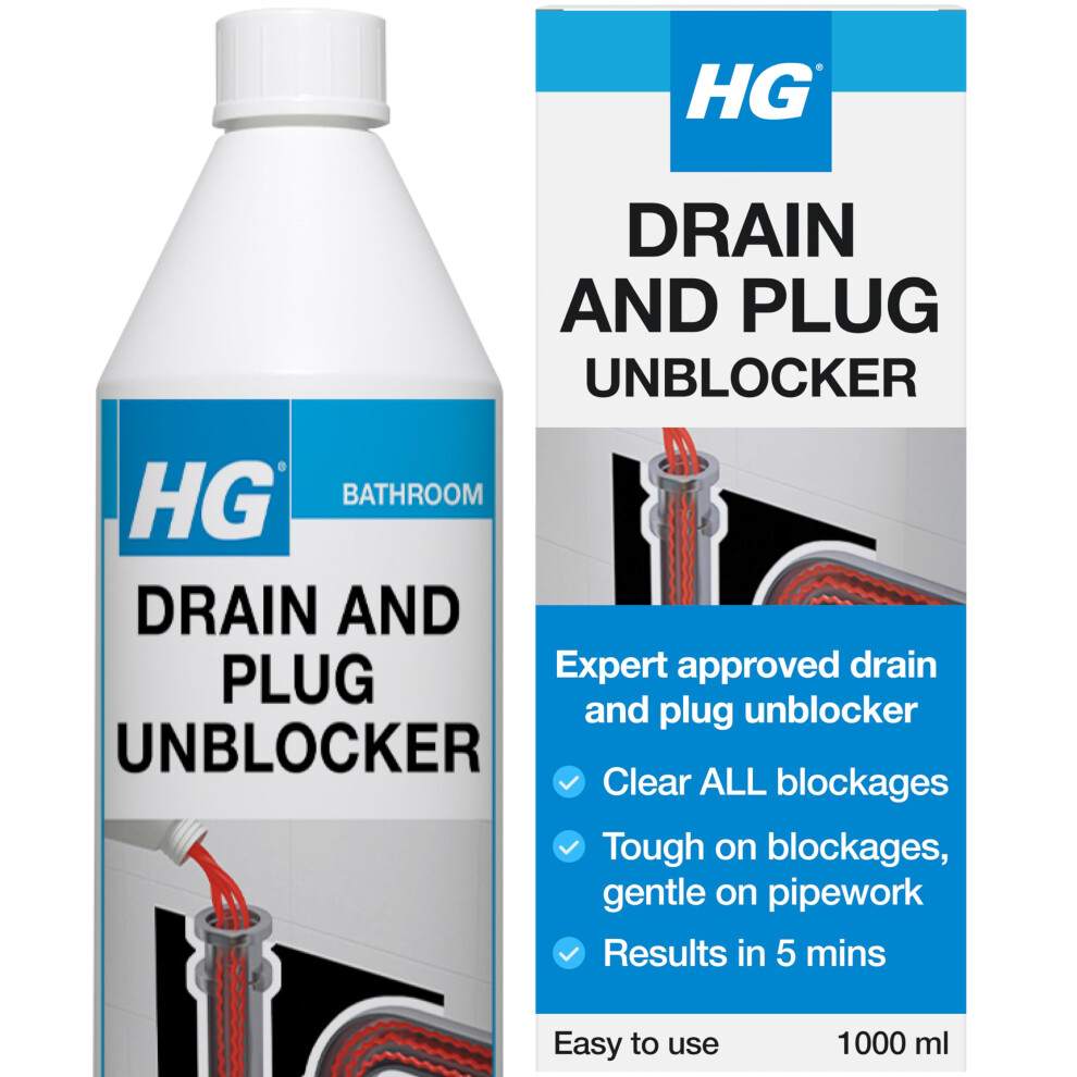 Hg Drain And Plug Unblocker ? Fast Acting Drain Cleaner For Sinks, Pipes & Shower Traps - 1L