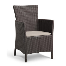 Keter Iowa Outdoor and Indoor Garden Chair with Cushion Included, Resin Flat Rattan Finish Brown