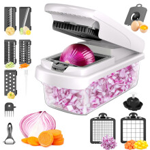 15in1 Vegetable Chopper and Mandoline Slicer with Container, Onion Dicer, Cheese Grater, White