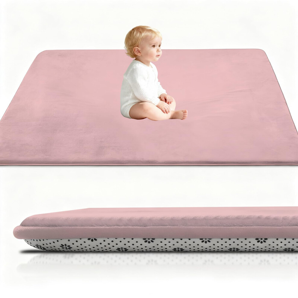 Coral Velvet Baby Play Mat, 3Cm Thick Baby Crawling Mat Nursery Rug For Crawling & Playing For Bedroom, Kids Room, Nursery 80 X 150 Cm Rose Babie Red Stqyeiw