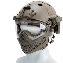 Airsoft Full Face Mask Tactical Helmet with Visor Goggles, Adjustable Fit for Paintball Hunting Brown 5666cm