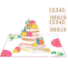 Origamo Pop-Up Birthday Card Floral Cake With Numbers Any Age Handmade Fold-Out